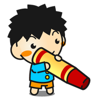 赤いクレヨンを持った男の子