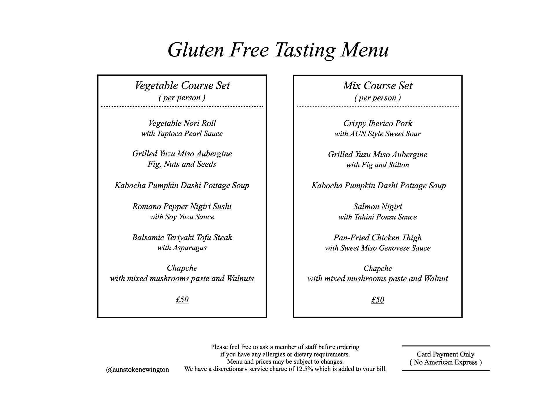 Gluten & Dairy Free Menu aunrestaurant