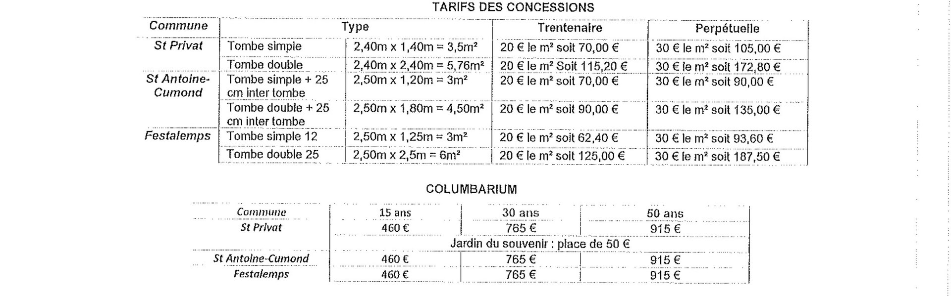 Concessions et columbarium