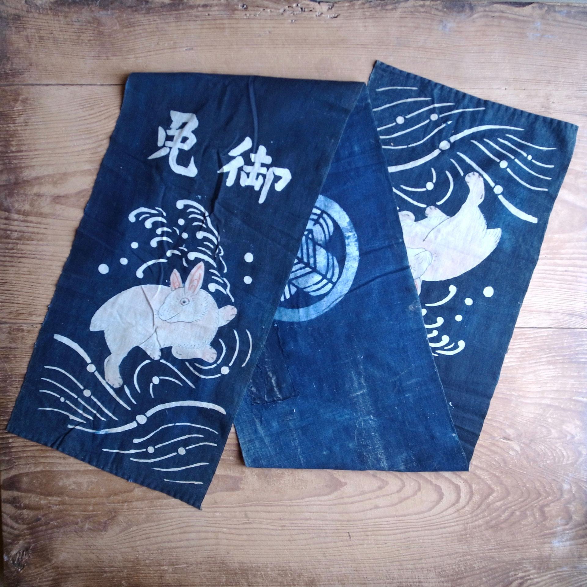 木綿　古布　筒描き　馬の腹掛け 木綿 古布 筒描き 馬の腹掛け 木綿 古布 筒描き 馬の腹掛け