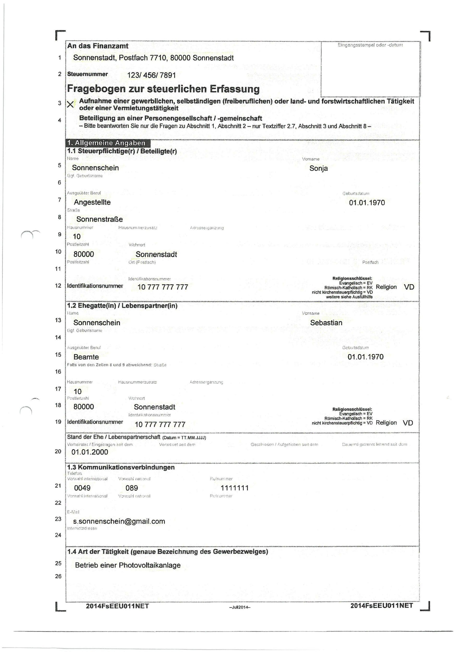 Fragebogen Zur Steuerlichen Erfassung Ostermann Und Partner Solar