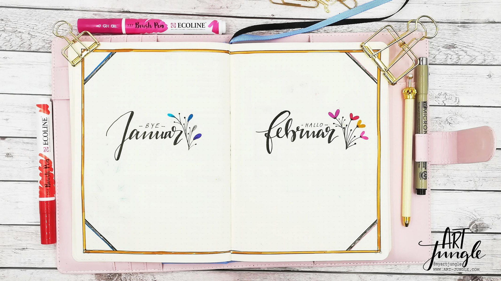 Bullet Journal Februar Herzen - Bullet Journal - Doodles - Handlettering -  Sketchnotes - Tutorials -Anleitung