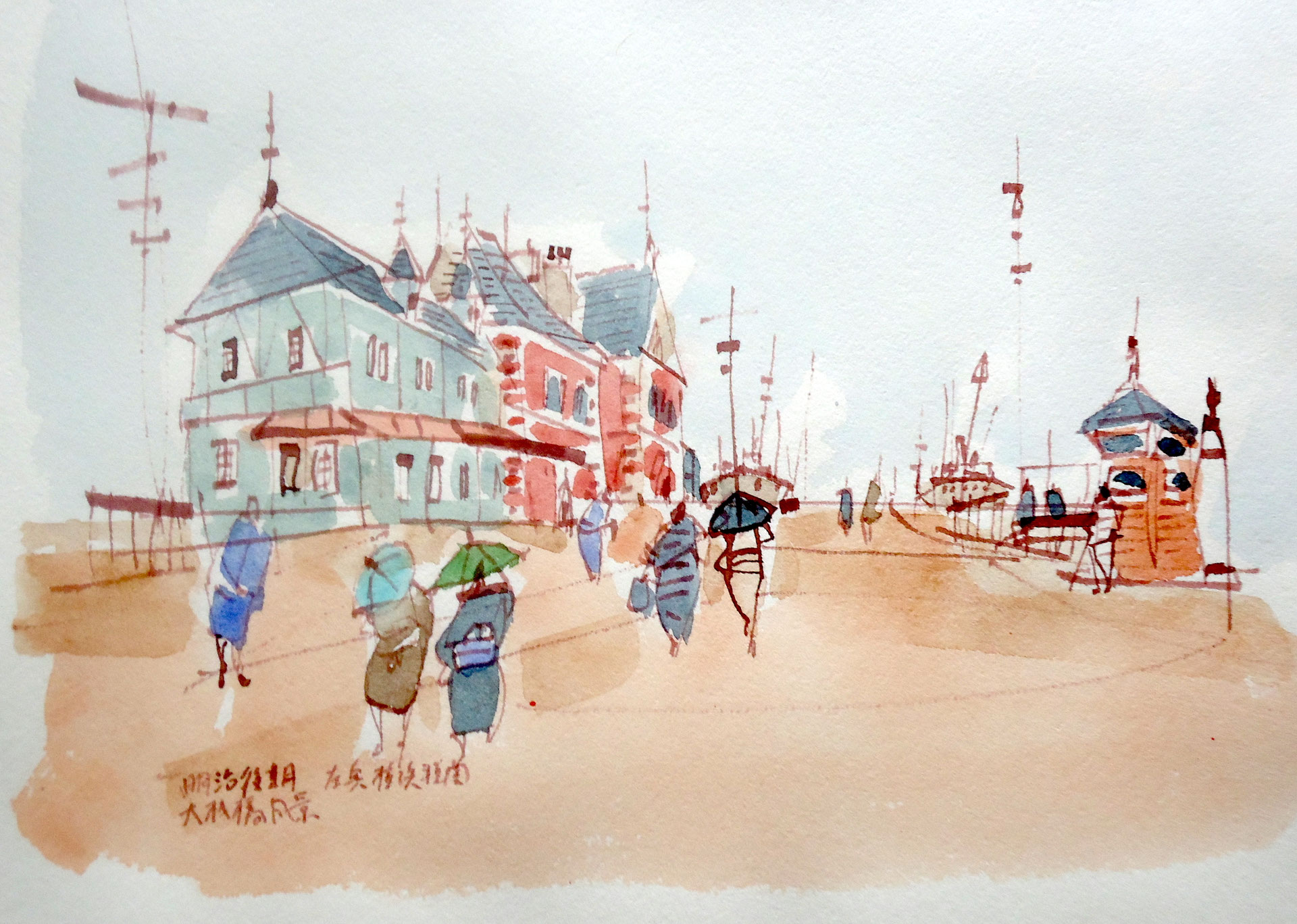 水彩画 「白いひと」 梶山 立志（かじやま たつし）額装