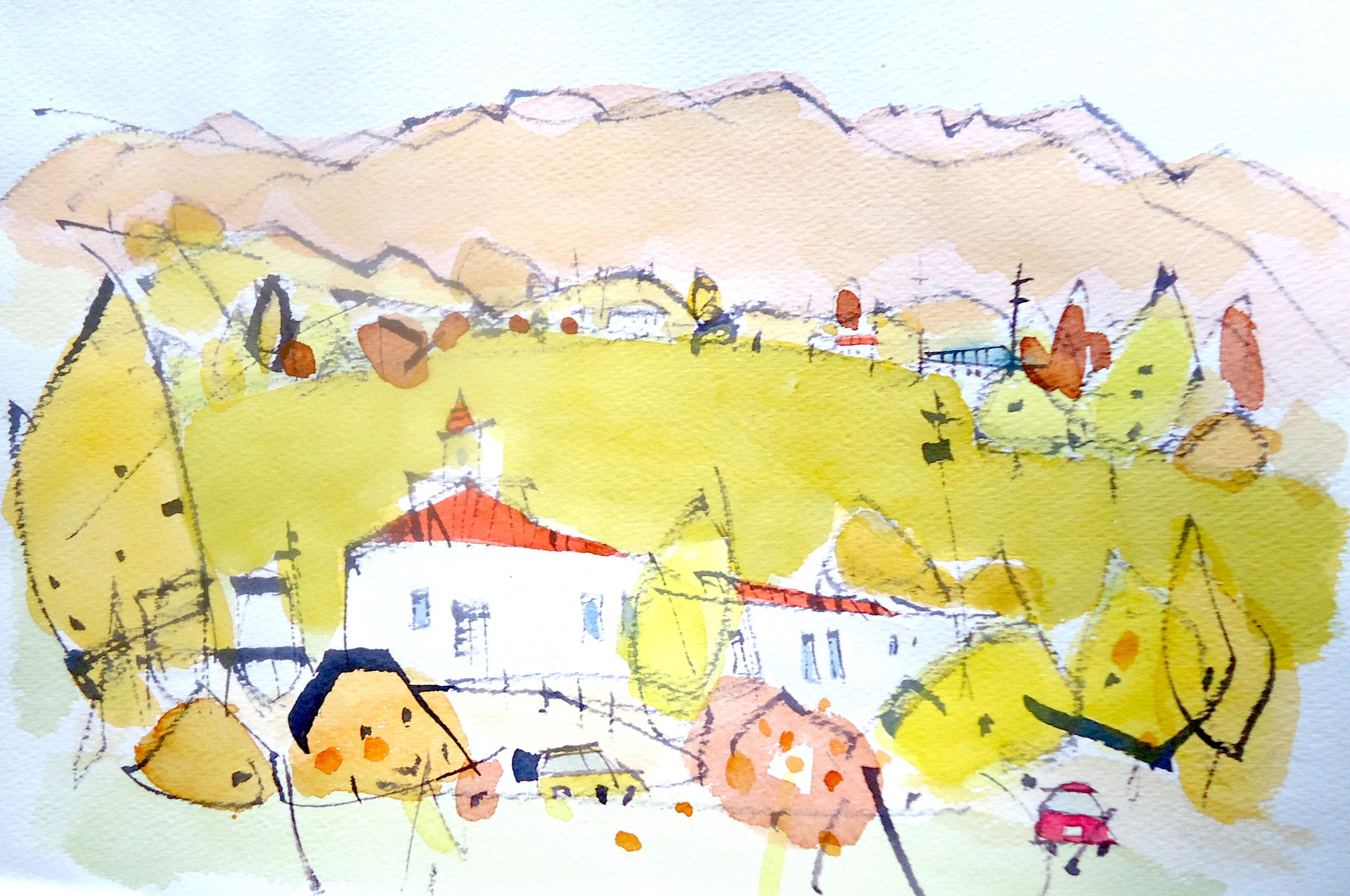 竹本堯亜　「 カテドラルの見える風景（スペイン） 」　油彩　F４号　堯亞　奈良県 竹本堯亜 「 カテドラルの見える風景（スペイン） 」 油彩 F4号