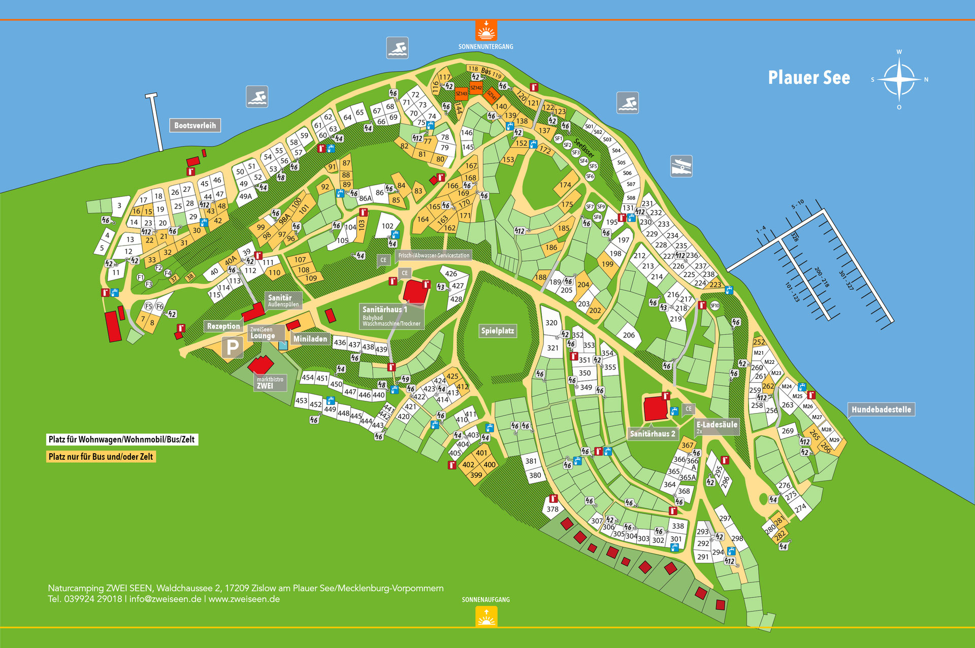 Lageplan Naturcamping Zwei Seen - Naturcamping Zwei Seen Plauer See |  Mecklenburgische Seenplatte