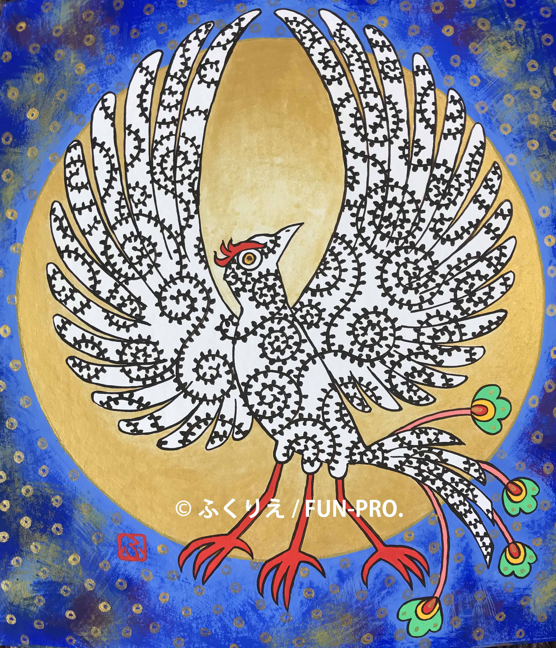 【一点物/原画】八咫烏と鳥居【F3号】 紋章_家紋_八咫烏(やたがらす)の刺繍図案 | mimi刺繍 mimi