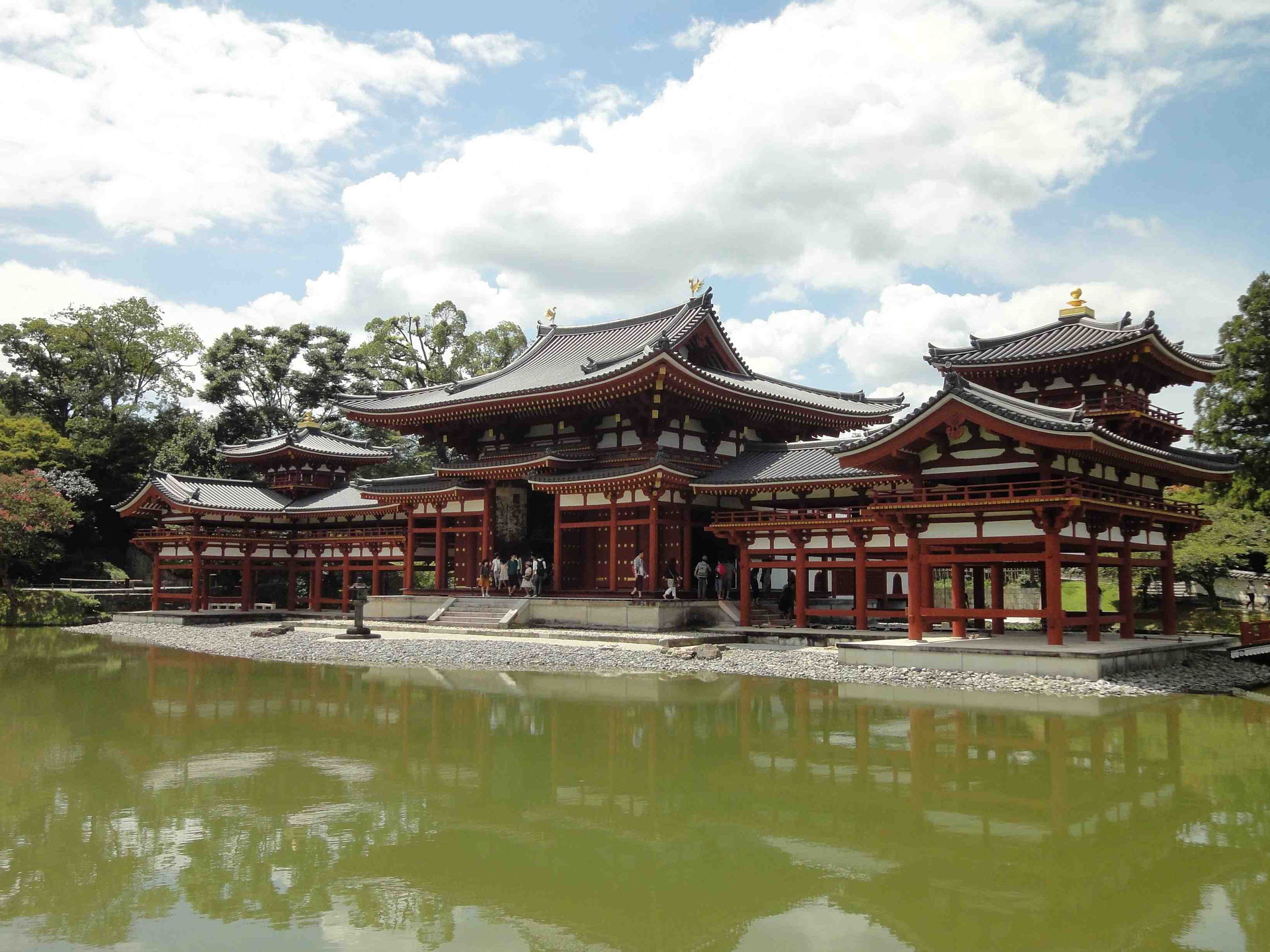 平等院鳳凰堂図】苑渓 983 京都 共箱 掛け軸 肉筆 平等院鳳凰