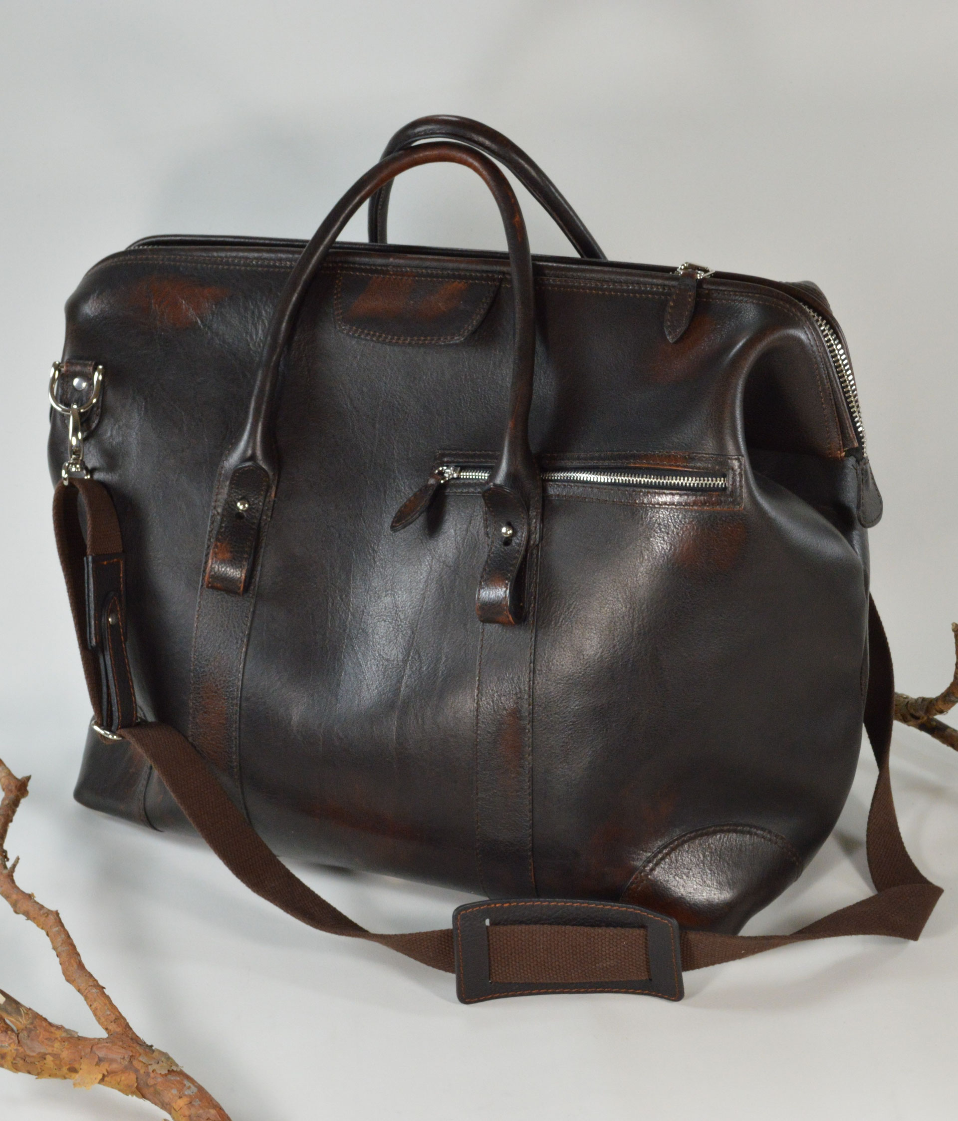 Large Travelbag leather / Reisetasche aus Leder F. HAMMANN Fine Leathergoods