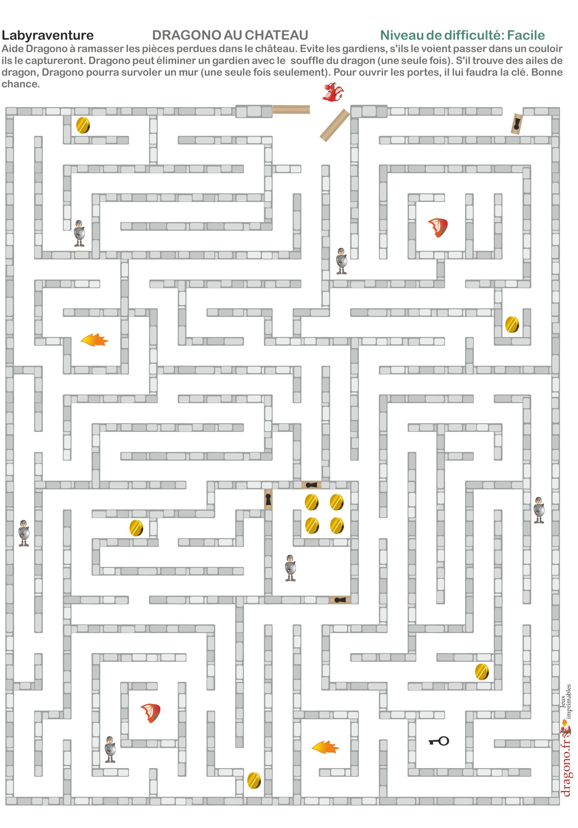Labyrinthe à Imprimer Difficile Pdf LABYRINTHE à IMPRIMER médiéval avec dragon et château - dragono.fr