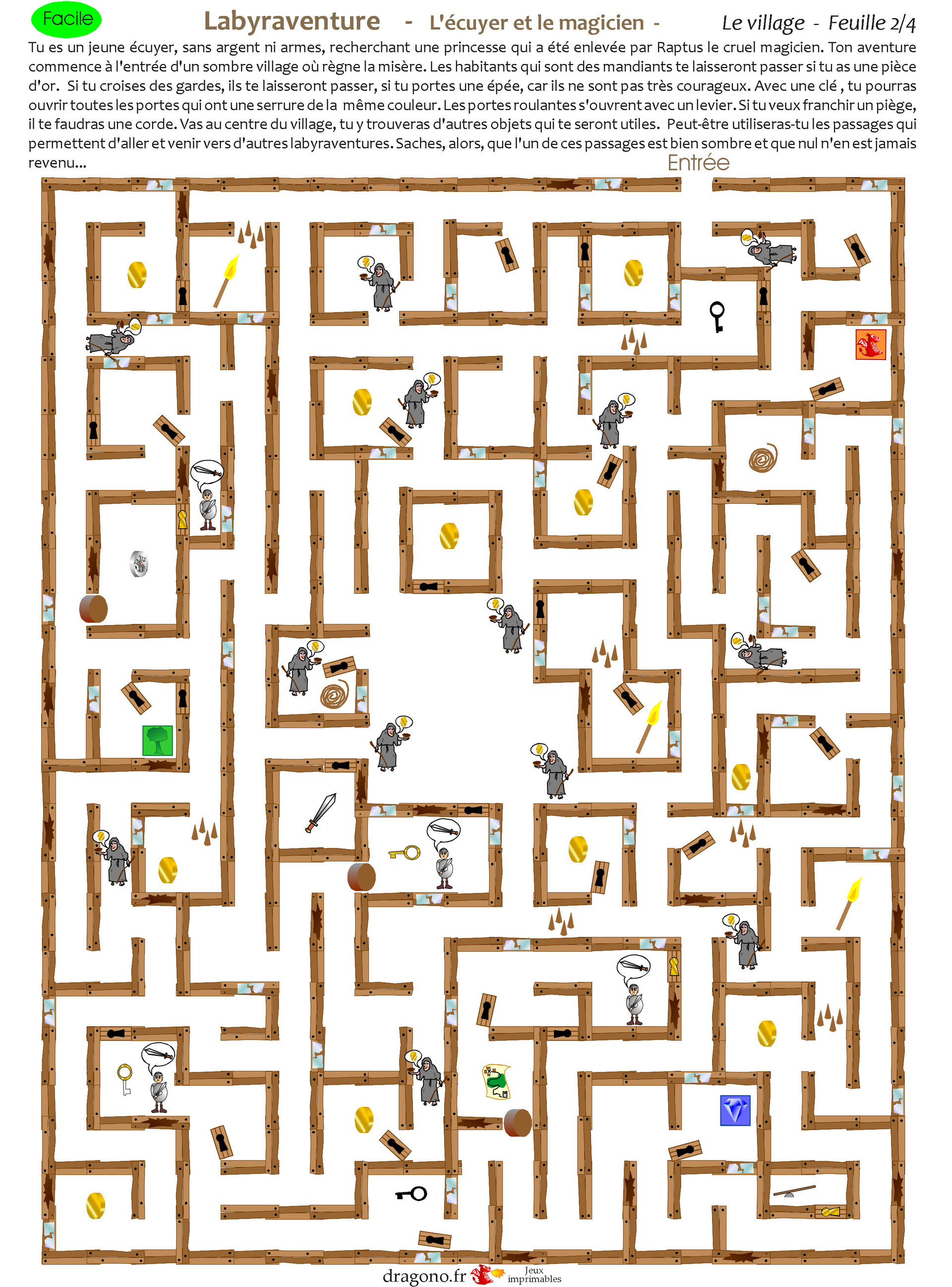 Labyrinthe à Imprimer Difficile Pdf LABYRINTHE à IMPRIMER Château chevalier et magicien -Jeu à résoudre - dragono.fr