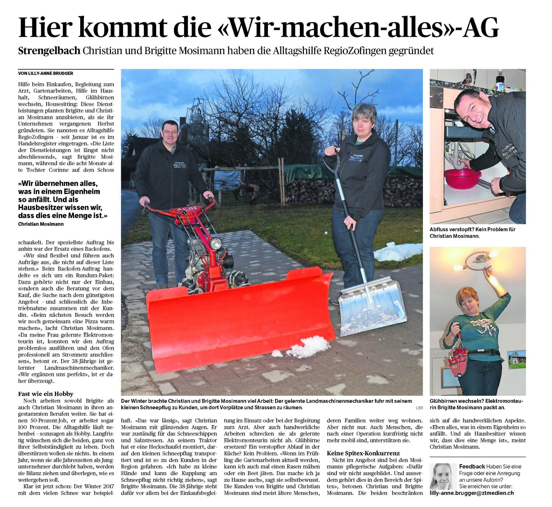 Bericht im Zofinger Tagblatt vom 23.02.2017 - alltagshilferegiozofingens Webseite!