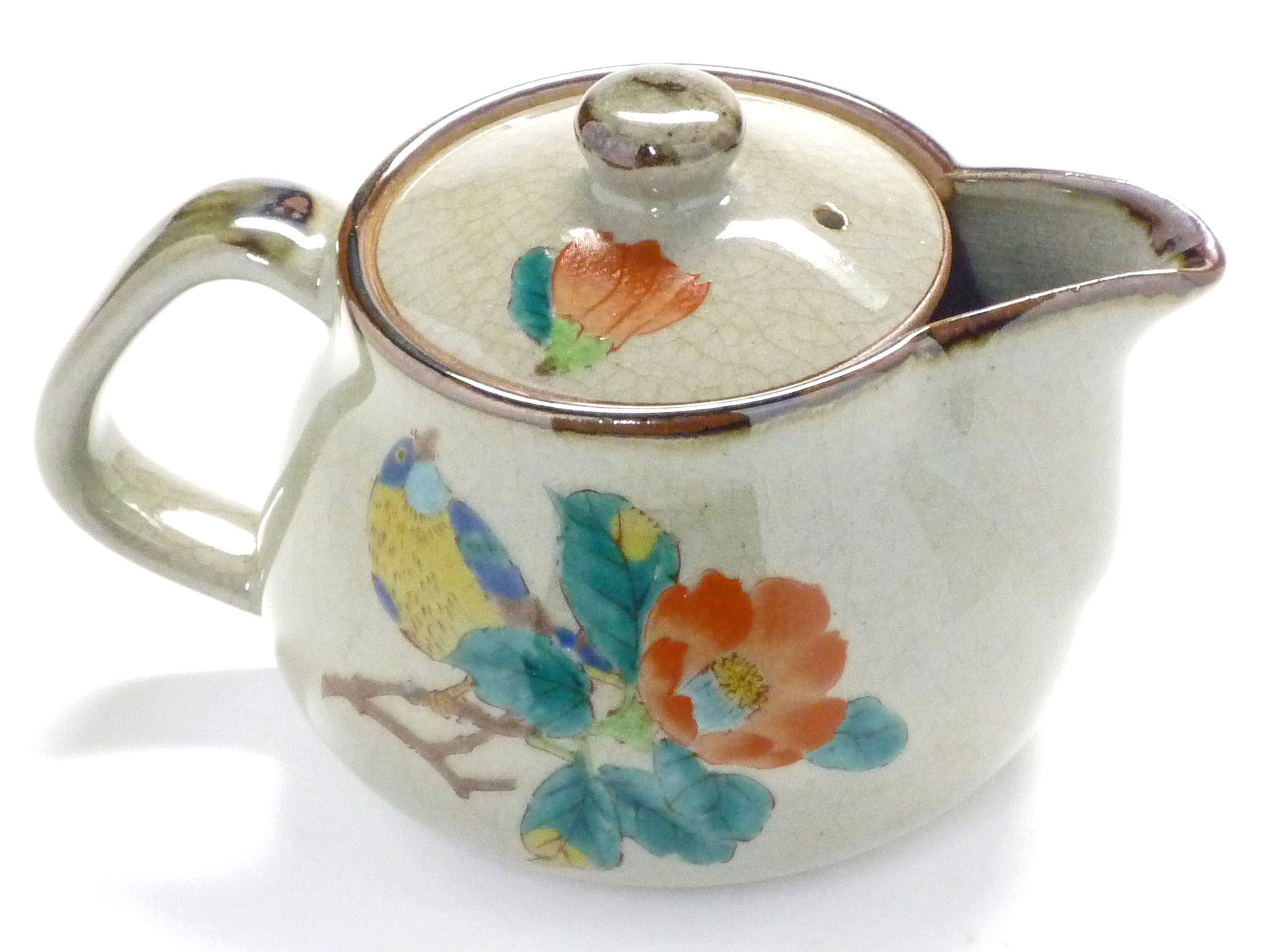 九谷焼通販 急須 茶器 おしゃれ 左利き 椿に鳥 裏絵 九谷焼通販 酒井百華園 昭和21年創業