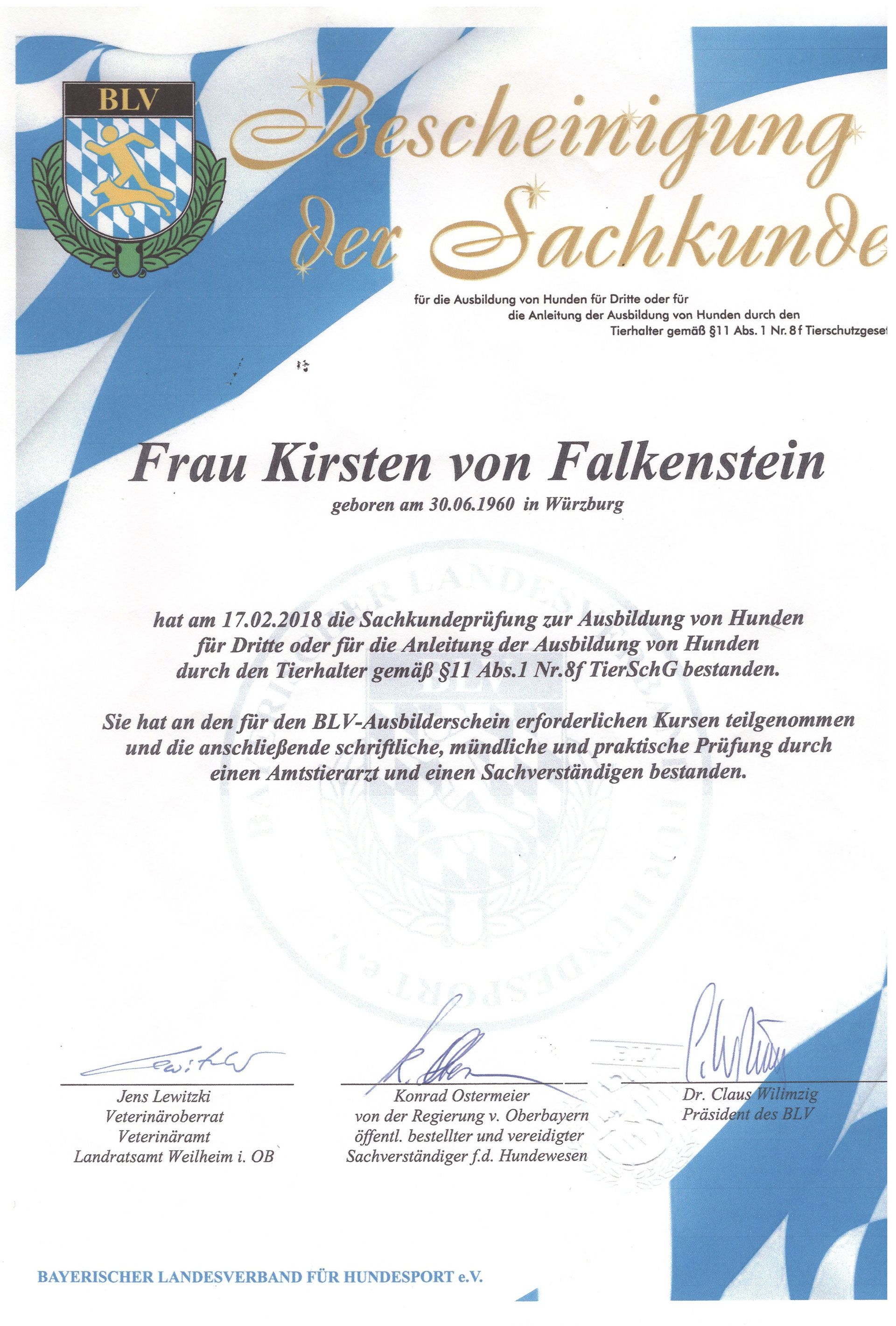 Bescheinigung der Sachkundeprüfung kirstenkarens Webseite!