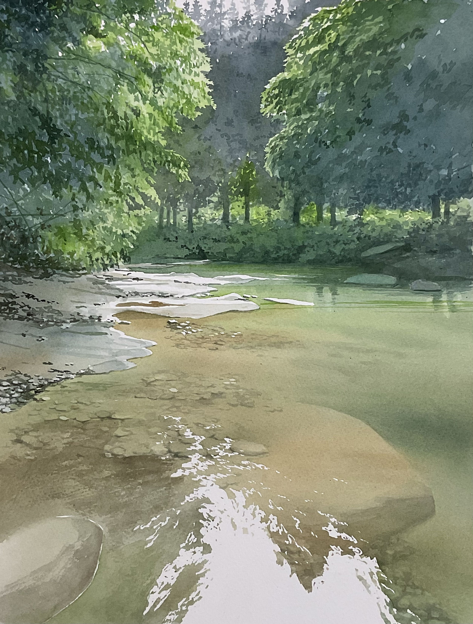 95 川の浅瀬 - あべとしゆき水彩教室