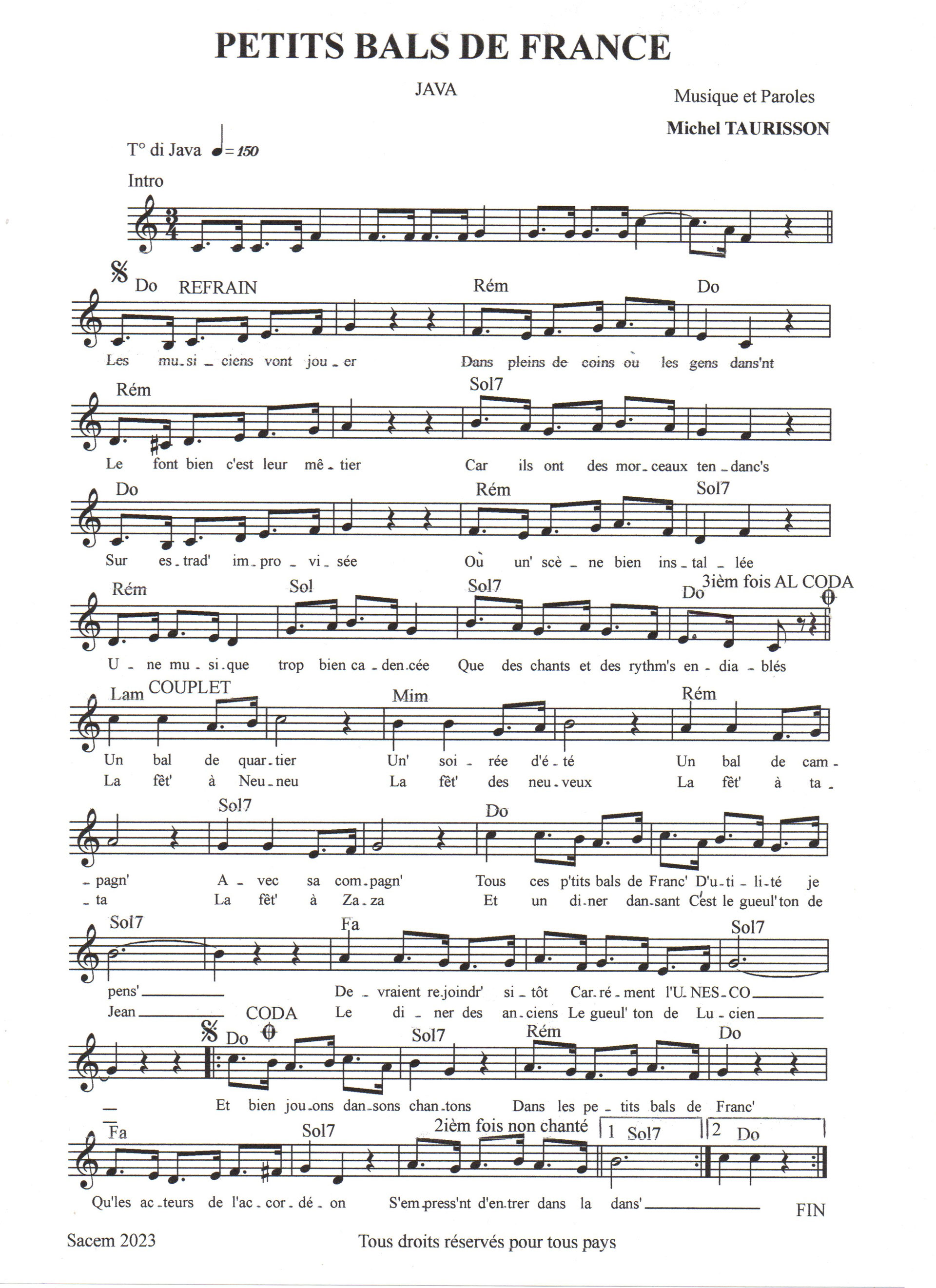 JAVA Partitions gratuites,Michel TAURISSON,Accordéon