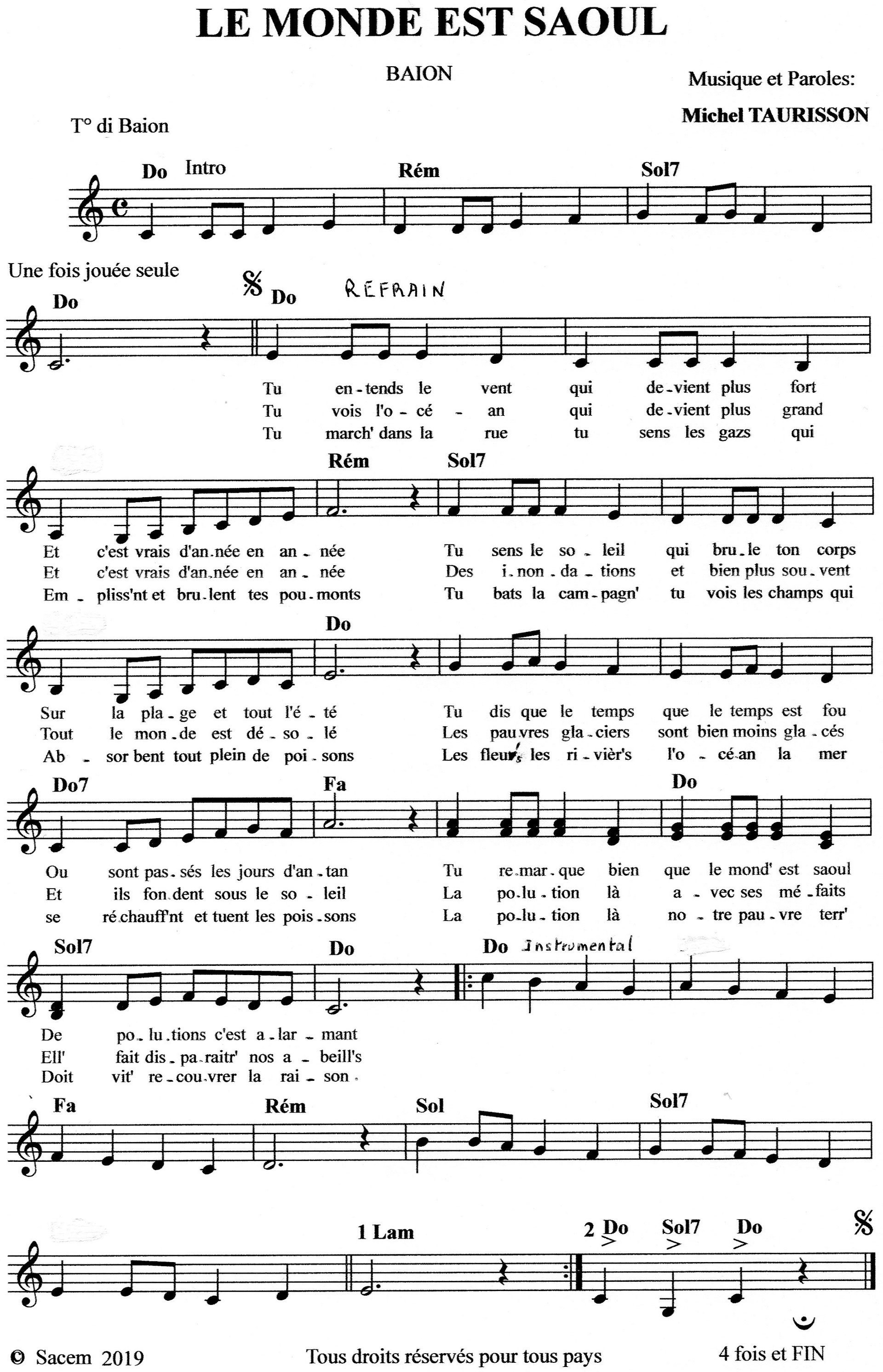 BAION Partitions gratuites,Michel TAURISSON,Accordéon