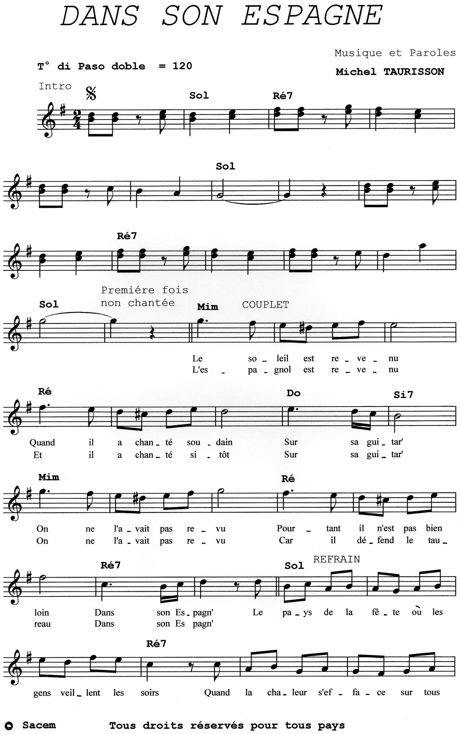 PASO DOBLE Partitions gratuites,Michel TAURISSON,Accordéon