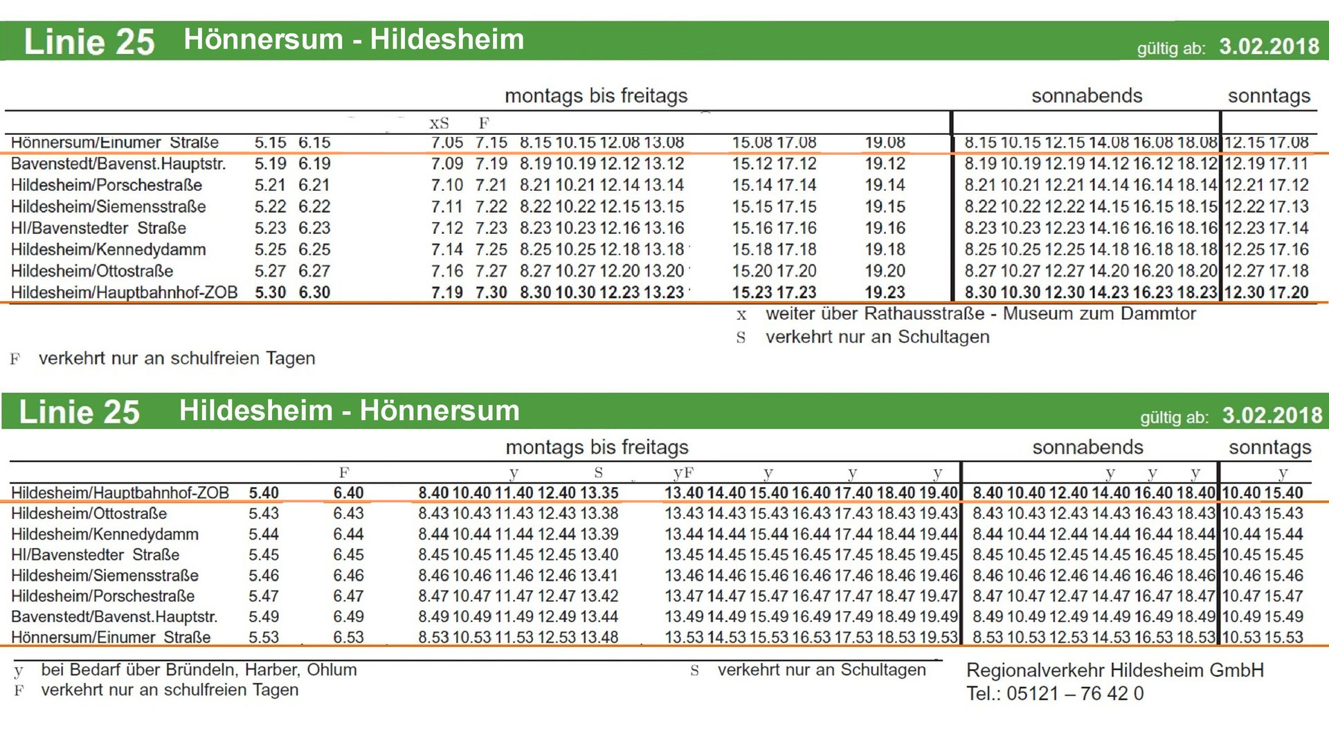 Busfahrplan nach Hildesheim und zurück ortsrathoennersums seite!
