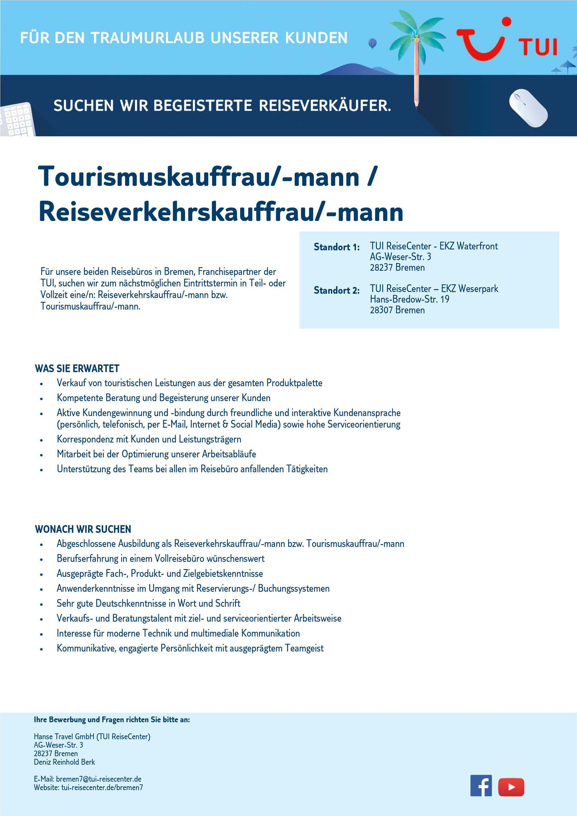 Stellenangebot / Ausbildungsplatz ! - tui-reisecenter-bremens Webseite!