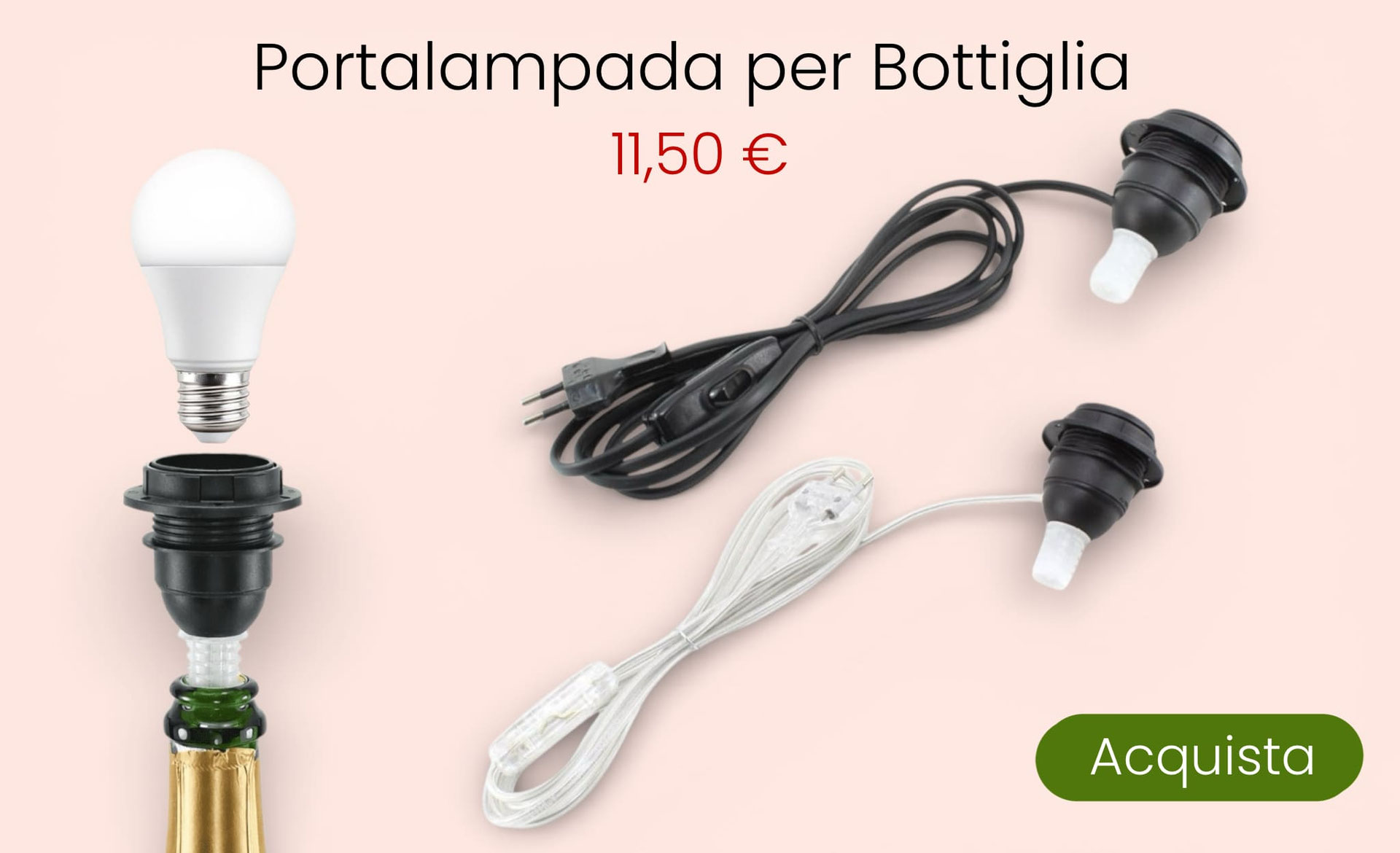 Lampabottiglia Kit Completo Paralume Moka + Portalampada E27 – Fai Da Te Con Bottiglia – Lampada LED Inclusa