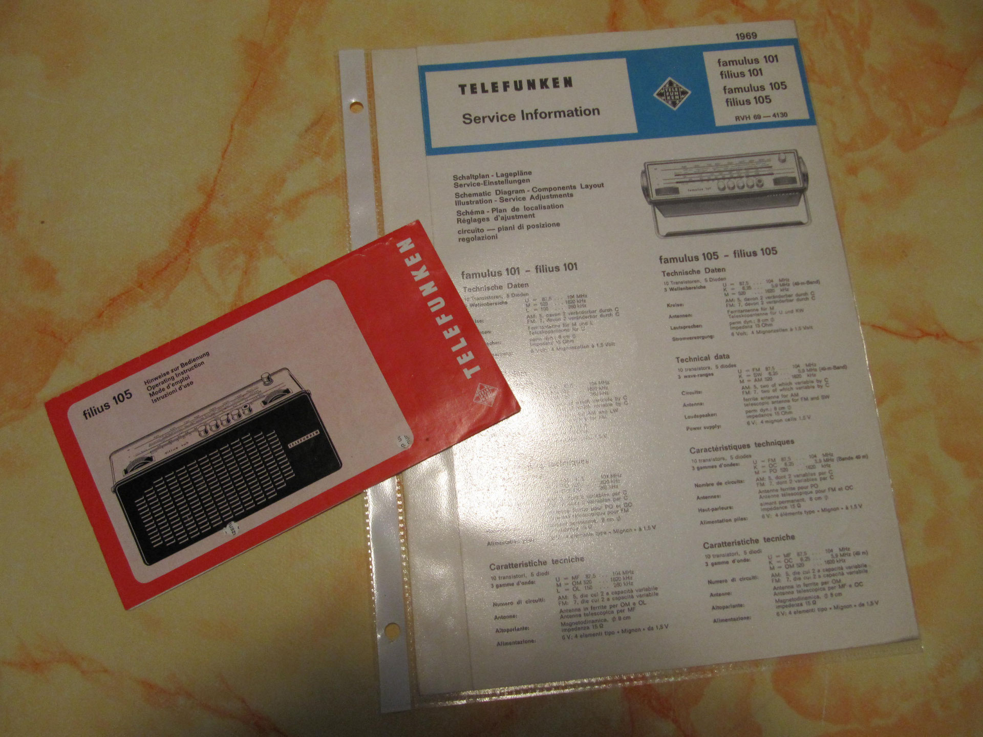 Telefunken Service famulus filius 101 und 105 original Schaltplan