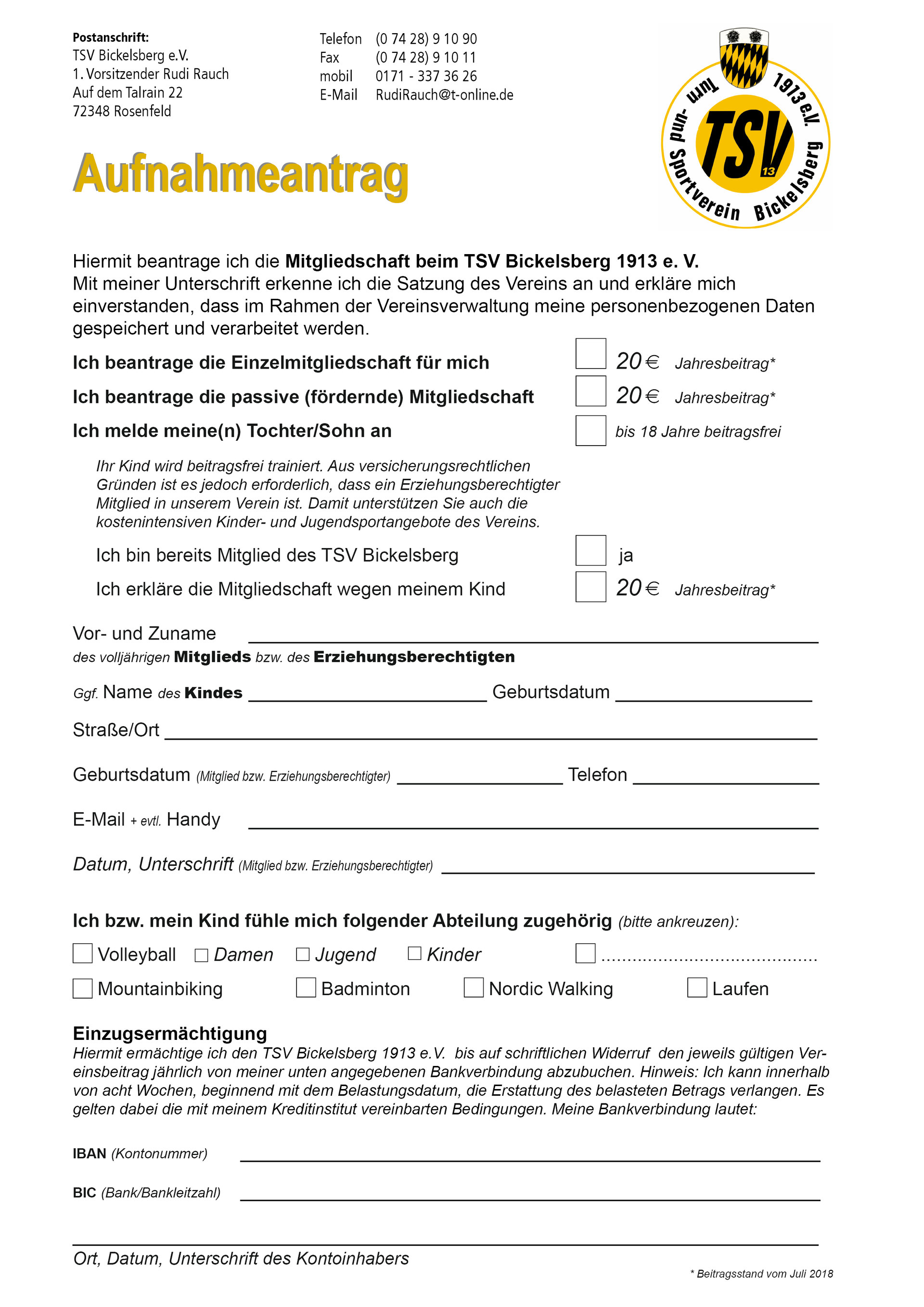 Aufnahmeantrag Gebuhren Tsv Bickelsberg Website