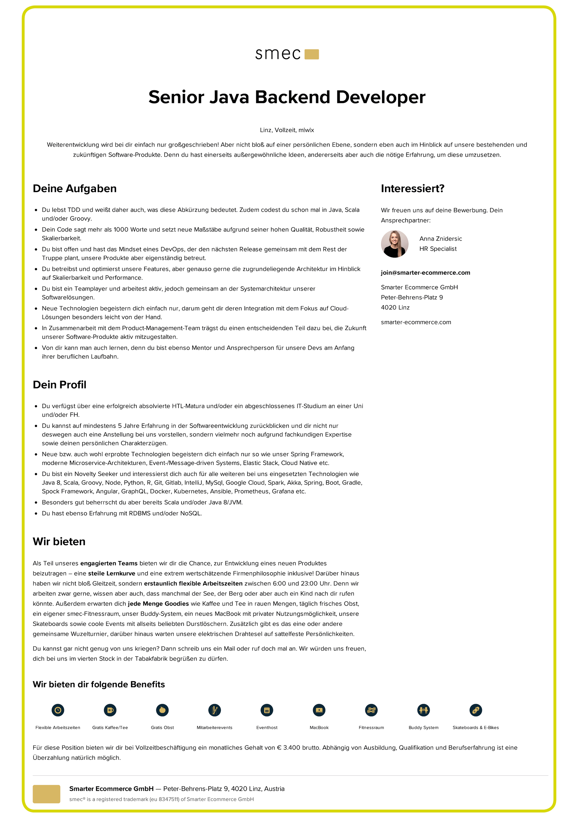 Java Backend Developer Job bei Smarter Ecommerce in Linz - SW|DEV