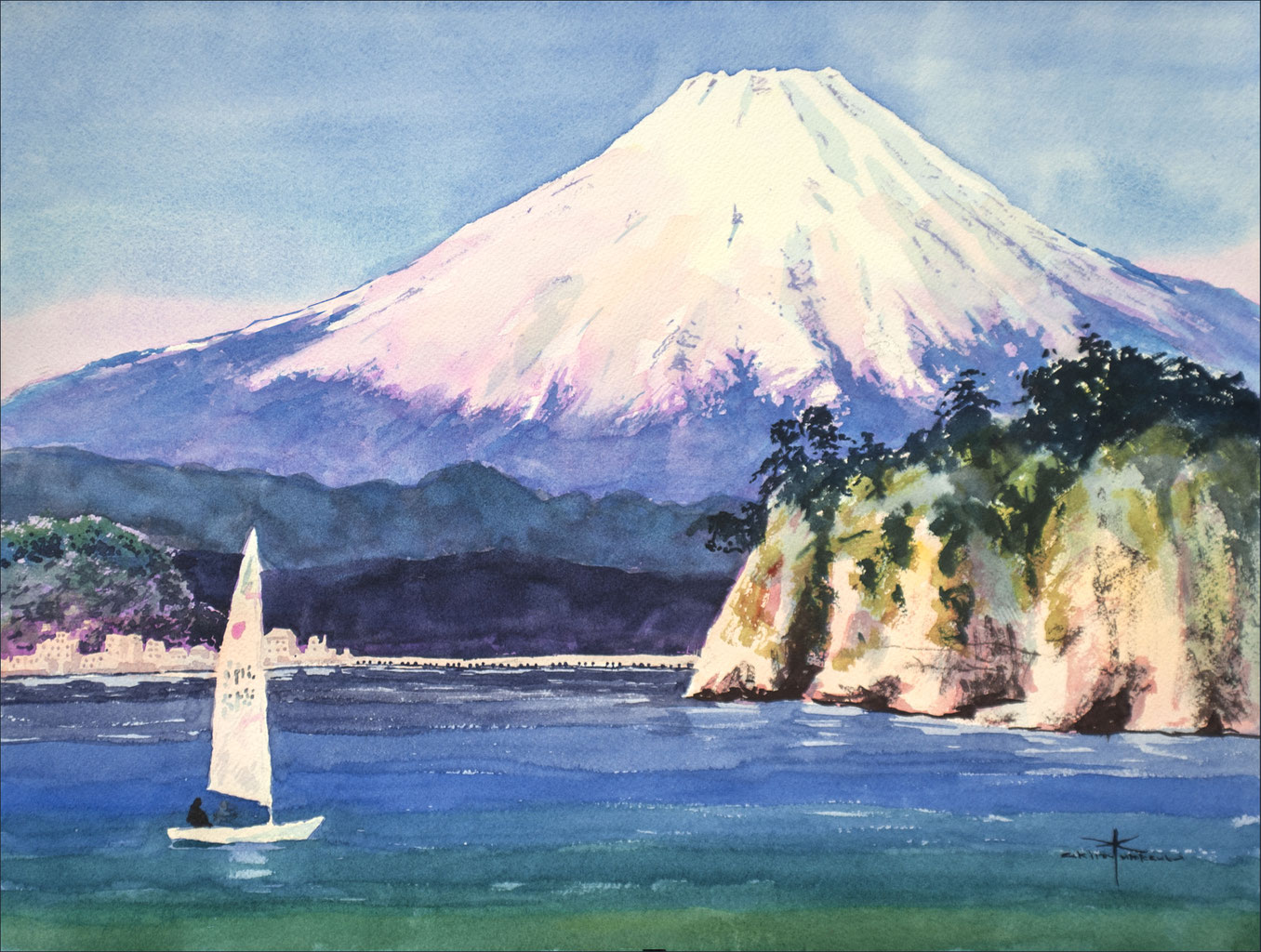 円の循環と不二のゆく川の如し○『太陽と富士山』△がんどうあつし絵画直筆書画日本 円の循環と不二のゆく川の如し○『太陽と富士山』△がんどう