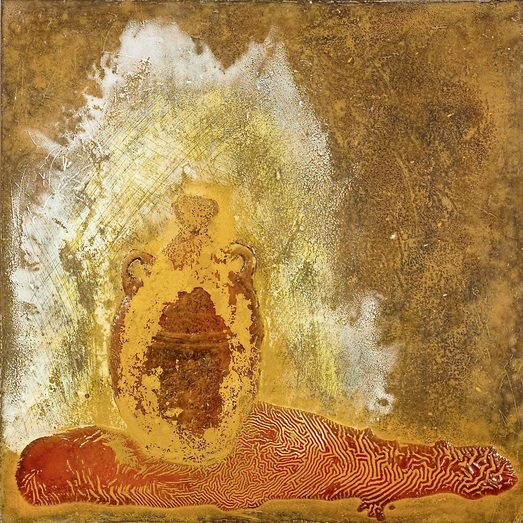 大人上品なおすすめコーデ 抽象画絵画作品名あさの静けさ 