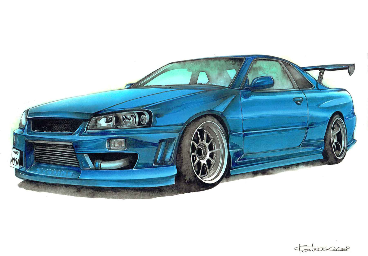 早割クーポン！ R34 プロイラストレーターがオーダー制作します - GT-R SKYLINE 絵画