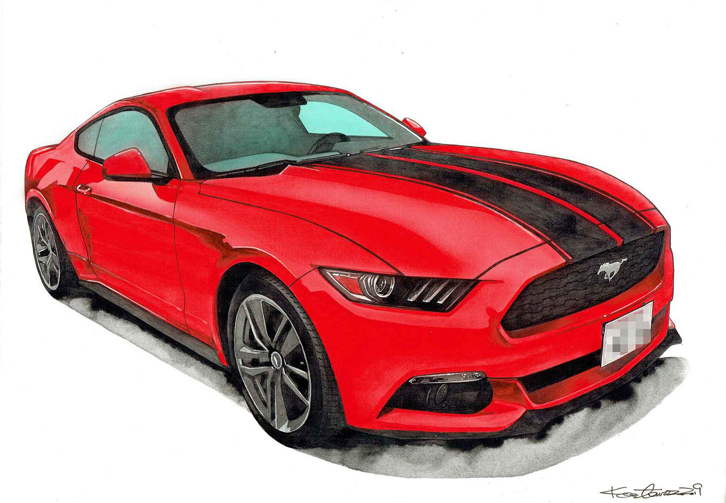 Ford Mustang プロのイラストレータが描くリアルな手描きイラストです