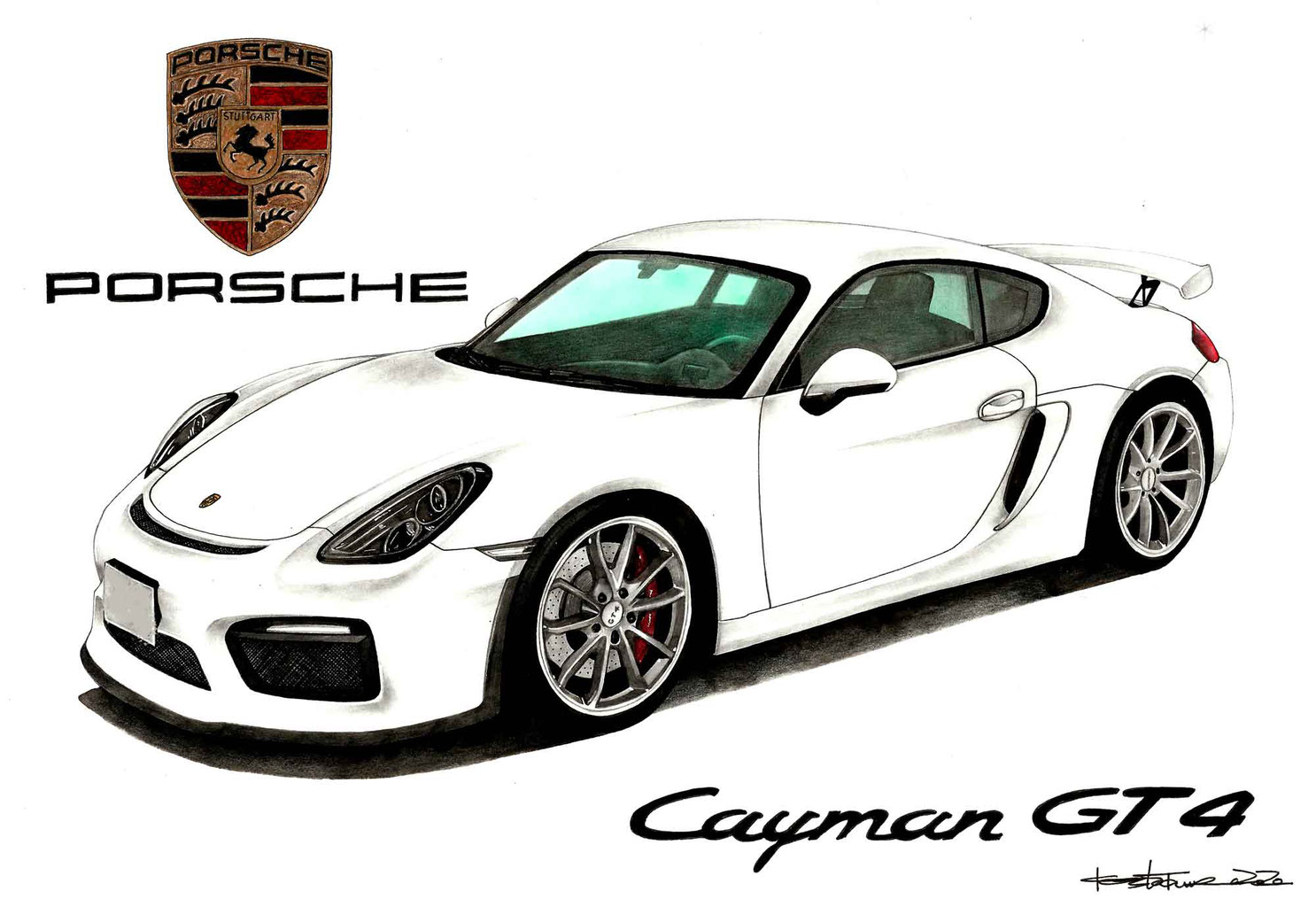 ブランド通販 PORSCHE 981 Cayman GT4 - プロイラストレーターがオーダー制作 絵画