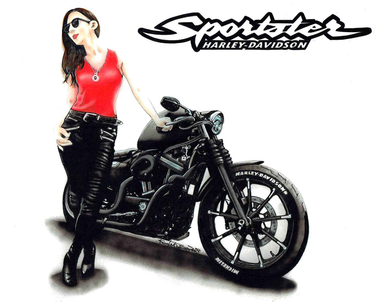 Harley Davidson Sportster プロイラストレータが描くリアルなイラストです