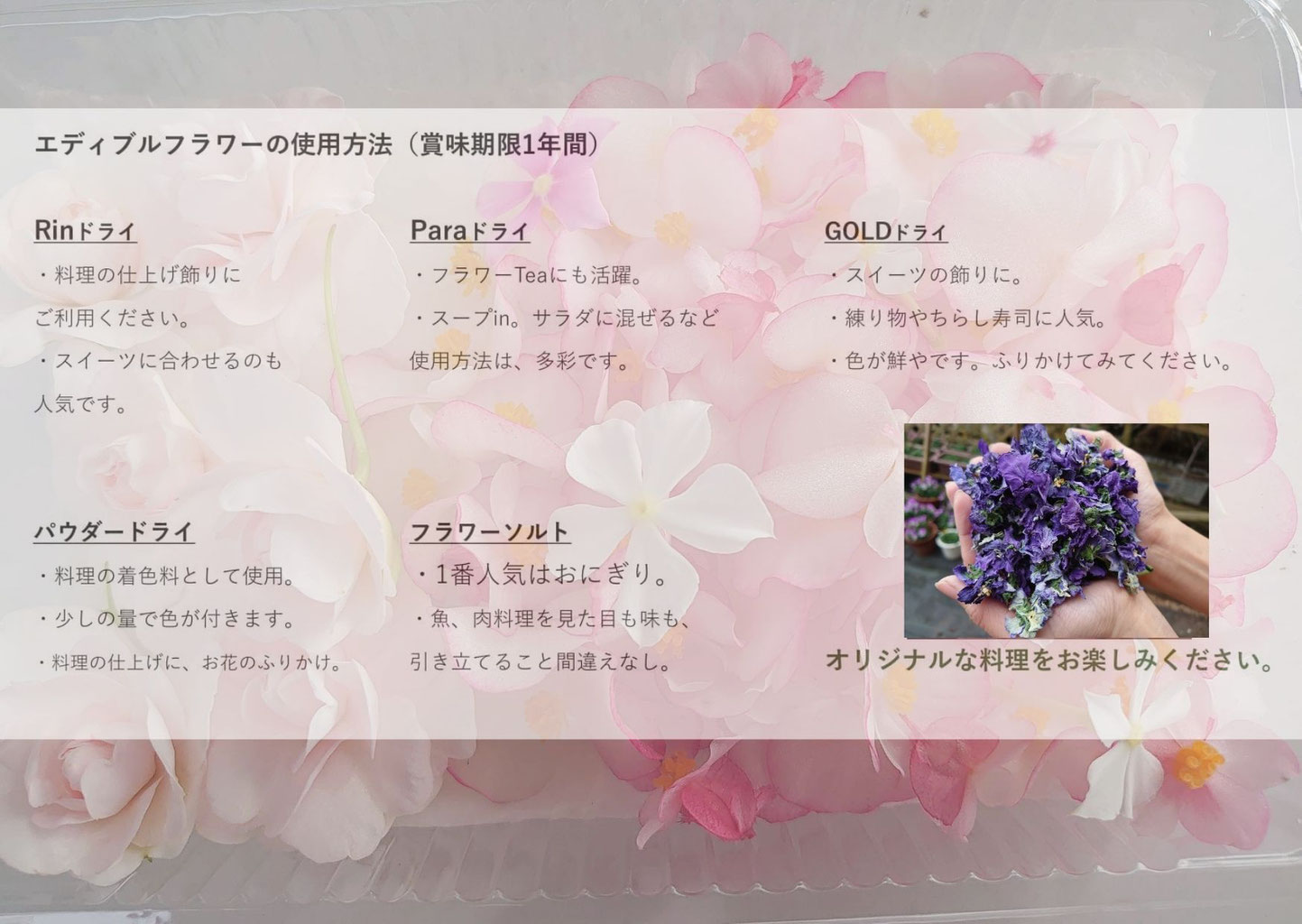 委託販売店 商品紹介 株式会社エフ鳥取ホームページ エディブルフラワー 食用花 委託販売店 商品紹介 株式会社エフ鳥取ホームページ エディブルフラワー 食用花