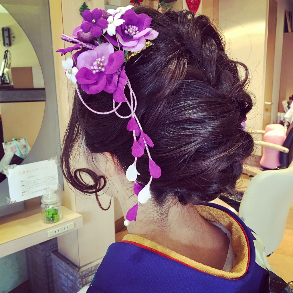 結婚式のヘアセット ひとつ編み込みスタイル 稲沢市奥田のアンズ美容室・美容院