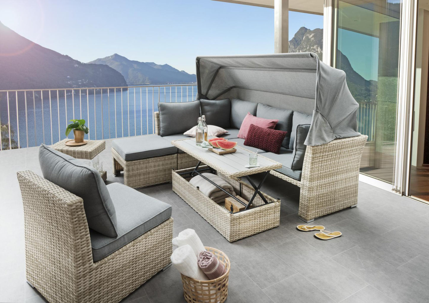 Lounge Insel Hochwertige Gartenmöbel Rattan Teakholz