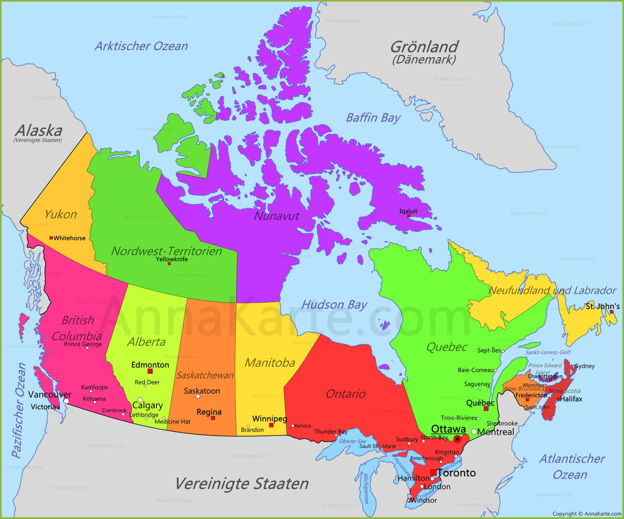 Расселение канады. Границы Канады на карте. Карта Канады с провинциями и городами. Полит карта Канады. Карта провинций Канады на русском языке.