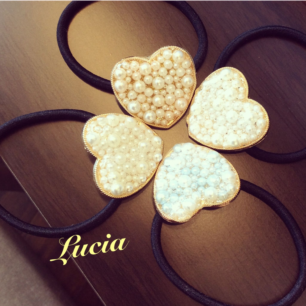 ピンクシェルハートレジンヘアゴム ライトピンク シェルMIX猫ちゃん型