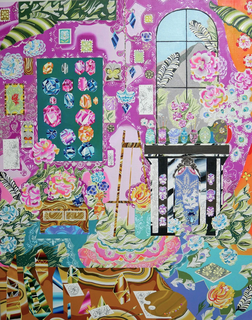 真作】水野里奈 Rina Mizuno 油彩作品「楼閣まで」2015年