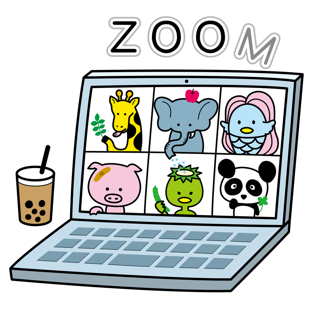 動物園でzoom会議が行われたら というイラストtシャツデザイン 名刺チラシhpデザインイラスト作成