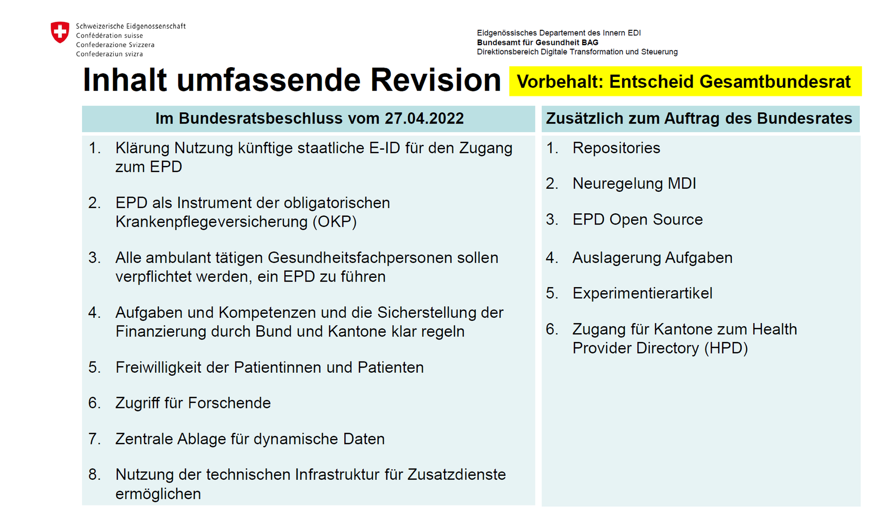 Vorschlag Revision EPDG des BAG Einschätzung der IG eHealth eHealth/eHealth digitale