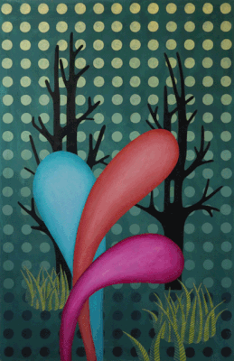Gruppe im Grünen, 100 x 65 cm , Acryl auf Nessel