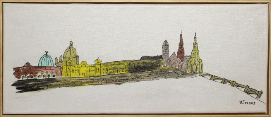 Nr.:301 Brühlsche Terrasse Dresden / Acryl auf Leinwand / 50x20