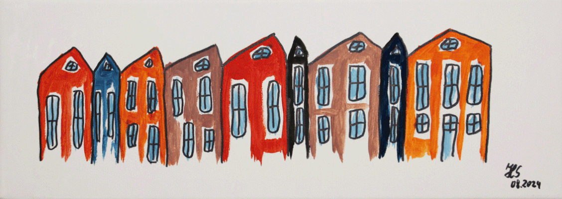 Nr.:286 Brygge Häuser in Bergen / Acryl auf Leinwand / 60x20