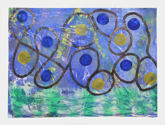 Nr.:243 Punkte vor blauem Hintergrund / Acryl auf Papier / 48x36