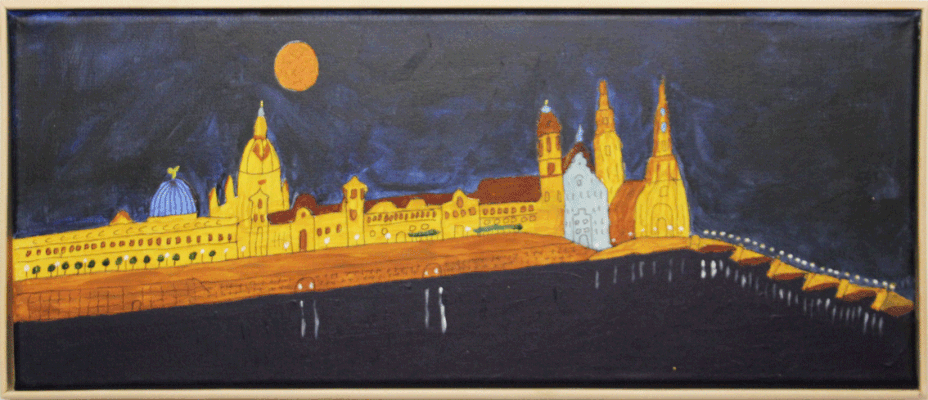 Nr.: 346 Brühlsche terasse Dresden bei Nacht / Acryl auf Leinwand / 50x20