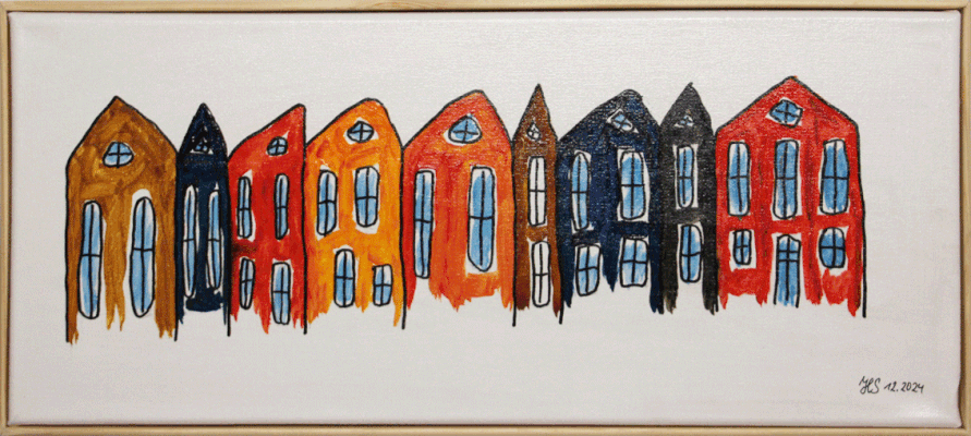 Nr.:298 Brygge Häuser in Bergen / Acryl auf Leinwand / 50x20