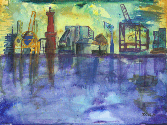  Nr.: 280 Hafen Swienemünde / Acryl auf Papier / 48x36