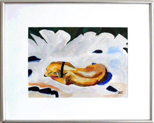 Nr.:34 Liegender Hund im Schnee nach Franz Marc / 51x41 / 