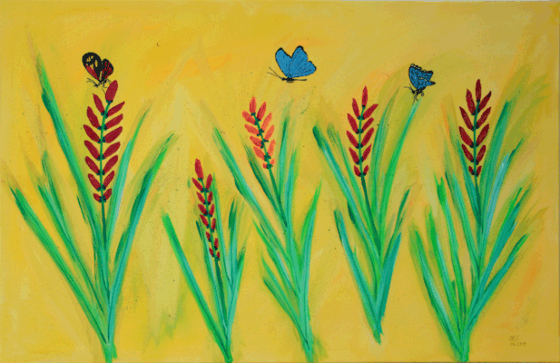 Nr.:107 Blumen mit Schmetterlingen / 116x75 
